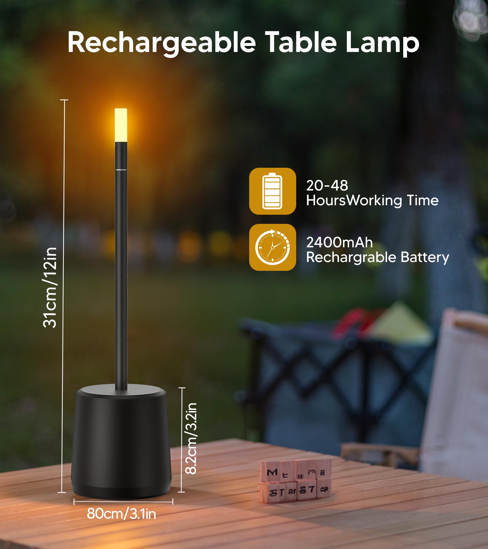 Rechargeable Table Lamp LED Cordless Desk Lamp 2400mAh Battery Operated Cool lamp with 3 Color stepless dimmable Touch Control