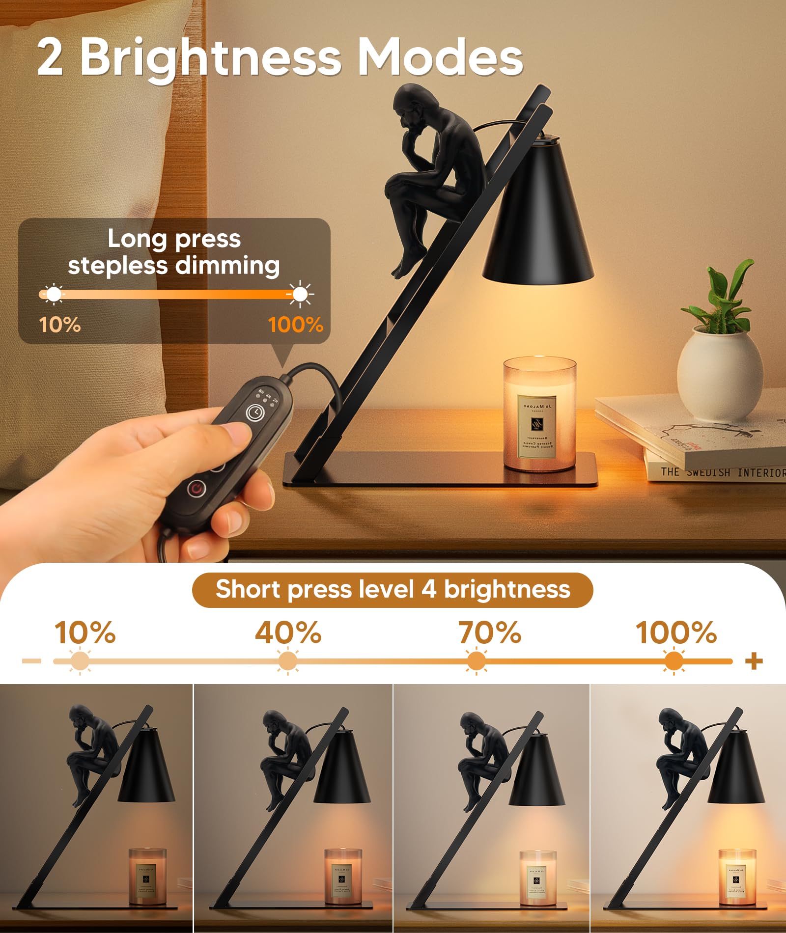 Candle Warmer Lamp with Timer, 4 Levels Dimmable Candle Lamp Warmer for Jar Candles, Modern Candle Warmer Lamp for Bedroom Home Decor, as Birthday