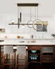 39" Modern Linear LED Chandelier, Dimmable LED Kitchen Island Pendant Light with Remote Control, Black and Gold Modern Chandelier for Dining Room