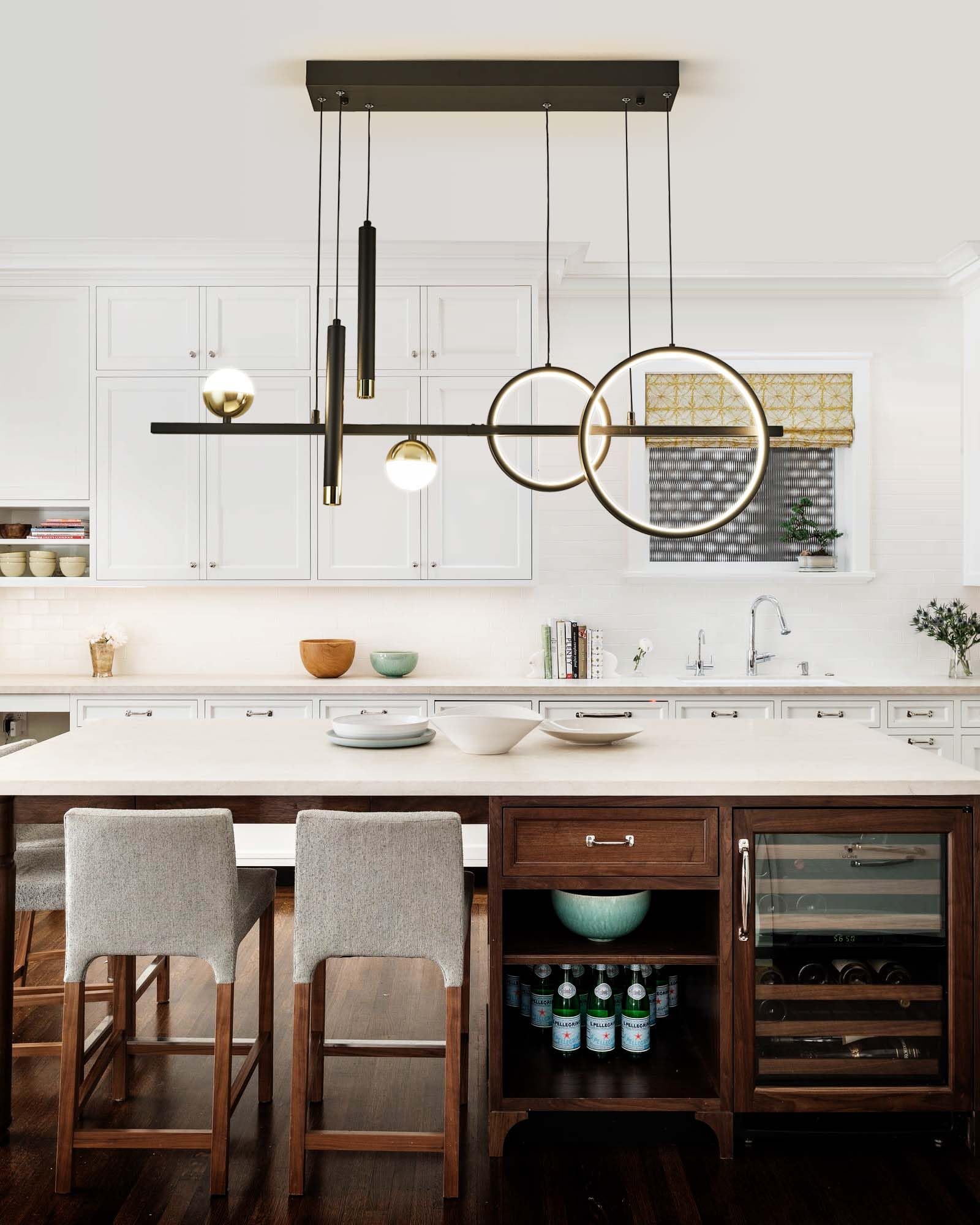 39" Modern Linear LED Chandelier, Dimmable LED Kitchen Island Pendant Light with Remote Control, Black and Gold Modern Chandelier for Dining Room