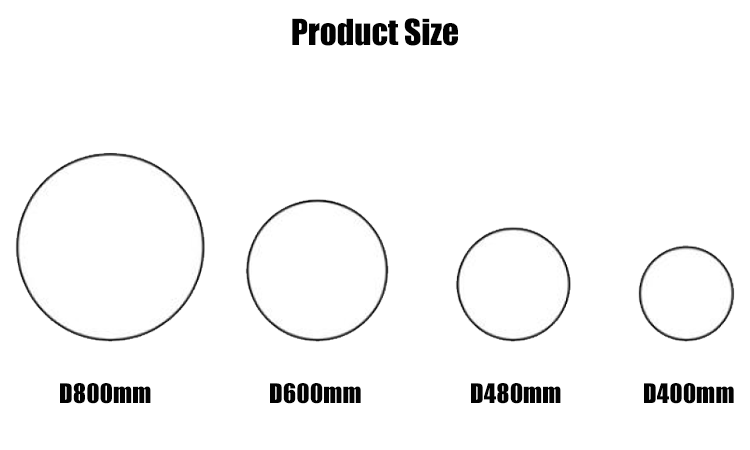 11. Product line size map wholesale LED modern circular ceiling lamp D400mm D480mm D600mm D800mm optional, IP40 indoor lighting 18W 24W 36W 45W 64W optional