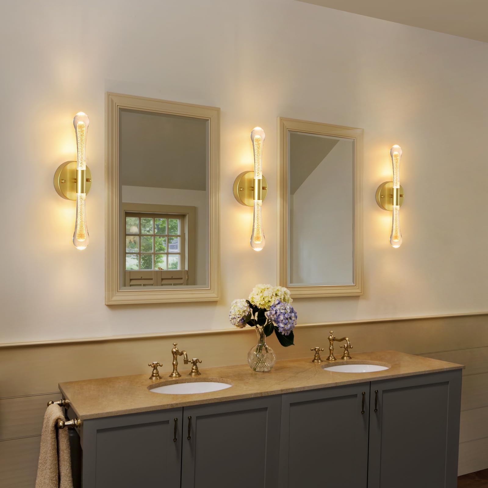  6W 3000K LED Gold Wall Sconce, Crystal Vanity Light with Bubble Crystal Modern Wall Sconce for Bedroom, Bathroom, Hallway,Living Room,Stair,Corridor Kitchen 