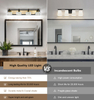 4 Light Bathroom Vanity Light, LED 24W Bathroom Lighting Fixtures Over Mirror, Gold Black Bathroom Light Fixture, Wall Sconce Light with Crystal Shade, Bathroom Wall Light Fixtures, Day Light 