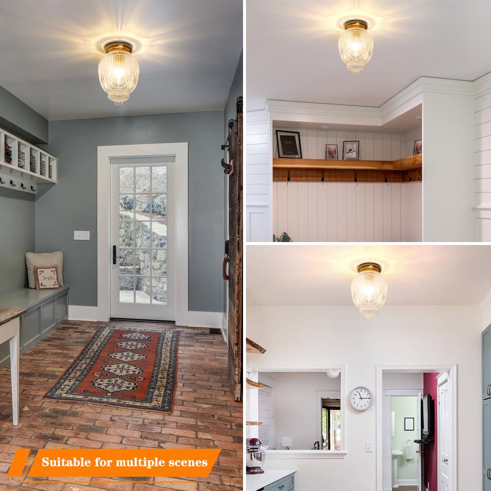 Flush Mount Ceiling Light, Black Hallway Lights Fixture Ceiling with Clear Glass, Vintage Ceiling Light Fixtures Flush Mount Globe Light, Light Fixture for Small Hallway Porch Corridor Bedroom