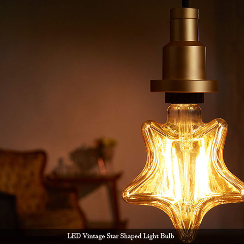 LED Vintage Star Shaped Light Bulb, Amber Glow, Five-Pointed Modern Tungsten Lamp 4W E27 Decorative Light Bulbs Vintage LED Edison Bulb 