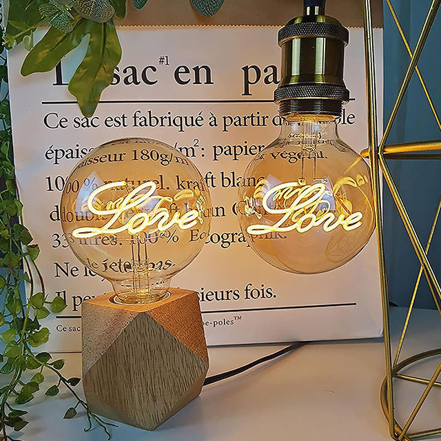 Love Edison Bulb, Vintage Globe Light Bulb, Decoration Love Light Amber Bulb E27 Base 4W(40W Equivalent)- G125 Filament Bulb 1800-2400K Warm White for Indoor & Outdoor
