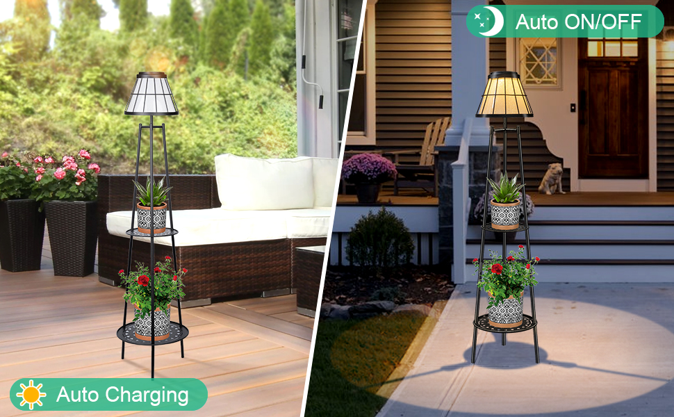 Solar Floor Lamps with 2 Tier Plant Stand (6)