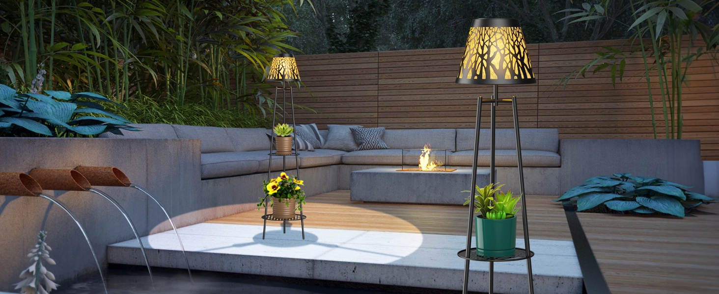 Solar Floor Lamps with 2 Tier Plant Stand (10)