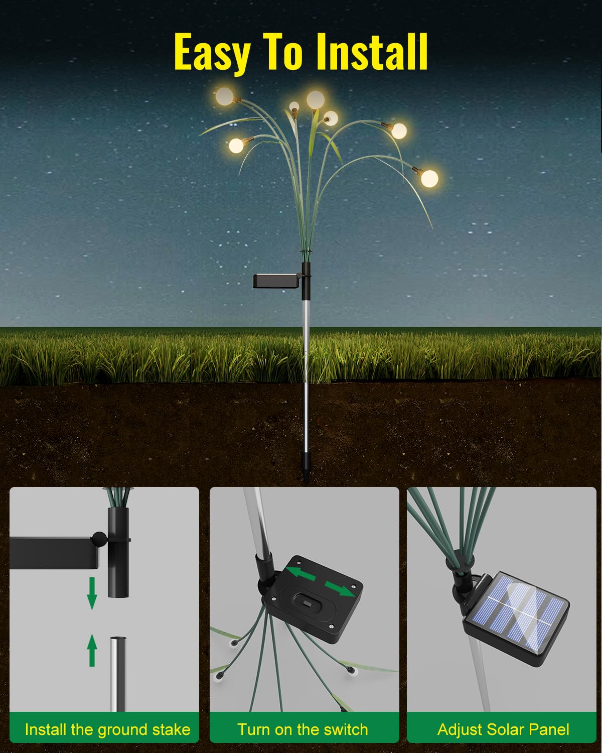 4 Pack Solar Garden Lights,2 Lighting Modes Waterproof Firefly Lights with Artificial Green Leaves & Branches,32 LED Big Bulb Solar Lights Outdoor Swaying Light for Yard Patio Pathway Decor