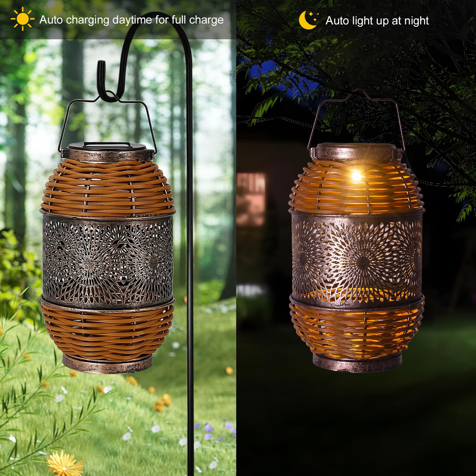 Solar Lanterns Outdoor Hanging Waterproof,Rattan Solar Lights for Outdoor Solar Table Lamps Decoration for Garden,Yard,Patio,Porch,Trees,Lawn,Pathway 