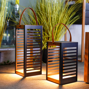  Outdoor Floor Lamp Solar Powered Light, Patio Waterproof Metal Solar Lantern with Handle, Plant Decor for Patio, Yard, Porch