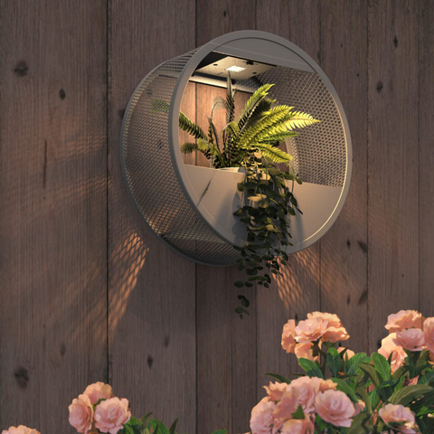Grand Patio Outdoor Circular LED Solar Hanging Wall Sconce Planter, with Dusk to Dawn Sensor Decor Wall Lighting for Garage Doorway Patio Yard, Cement Grey