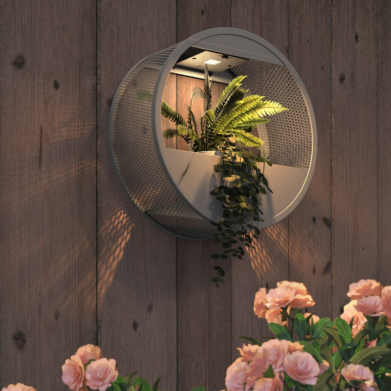 Grand Patio Outdoor Circular LED Solar Hanging Wall Sconce Planter, with Dusk to Dawn Sensor Decor Wall Lighting for Garage Doorway Patio Yard, Cement Grey
