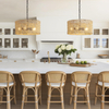 17.7" Rattan Dining Room Light fixtures, 5-Light Hand Woven Pendant Lights Kitchen Island Rattan Boho Chandelier Bohemian Hanging Ceiling Lights Wicker Lighting for Restaurants Living Room 