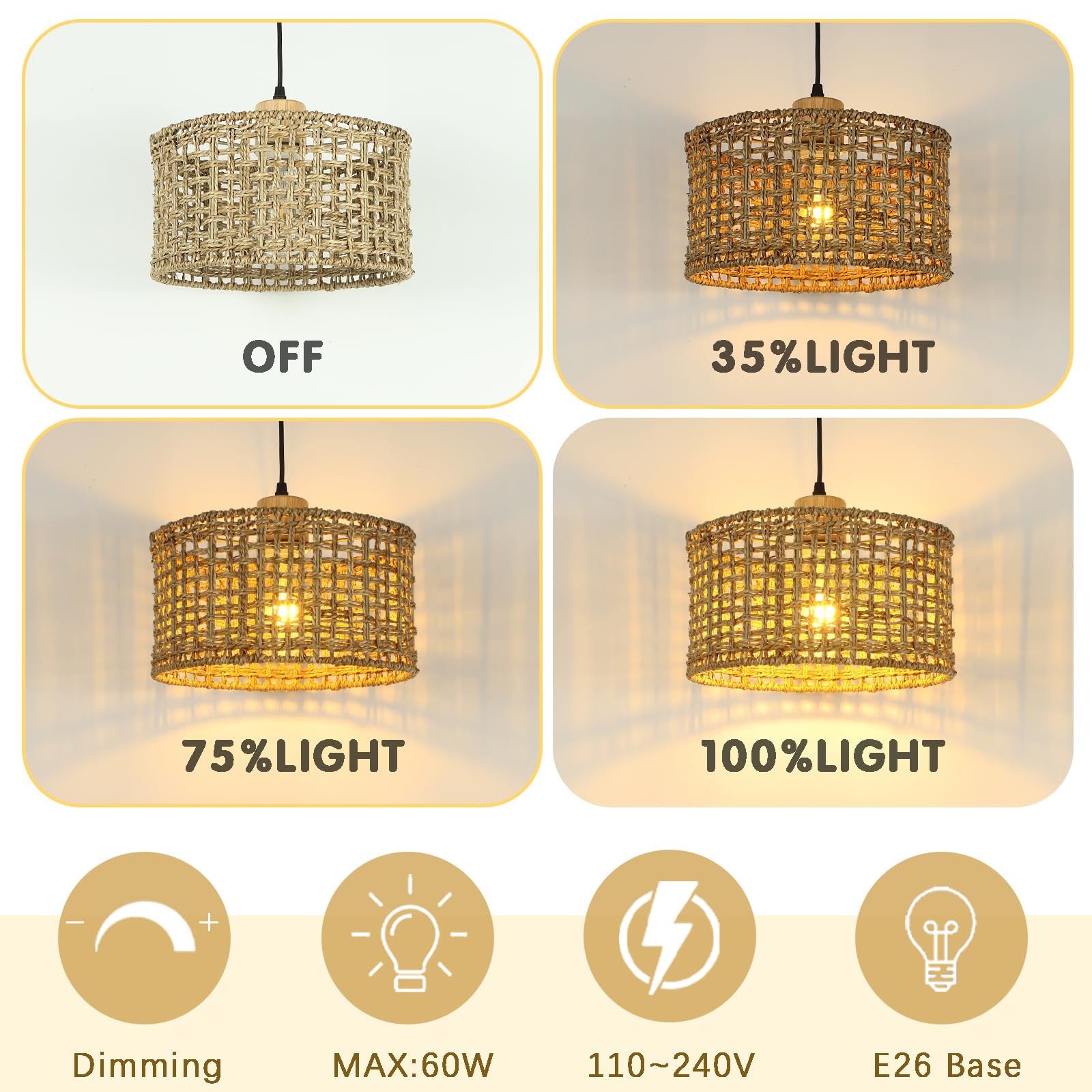 Hand-Woven Rattan Pendant Light, 11.8