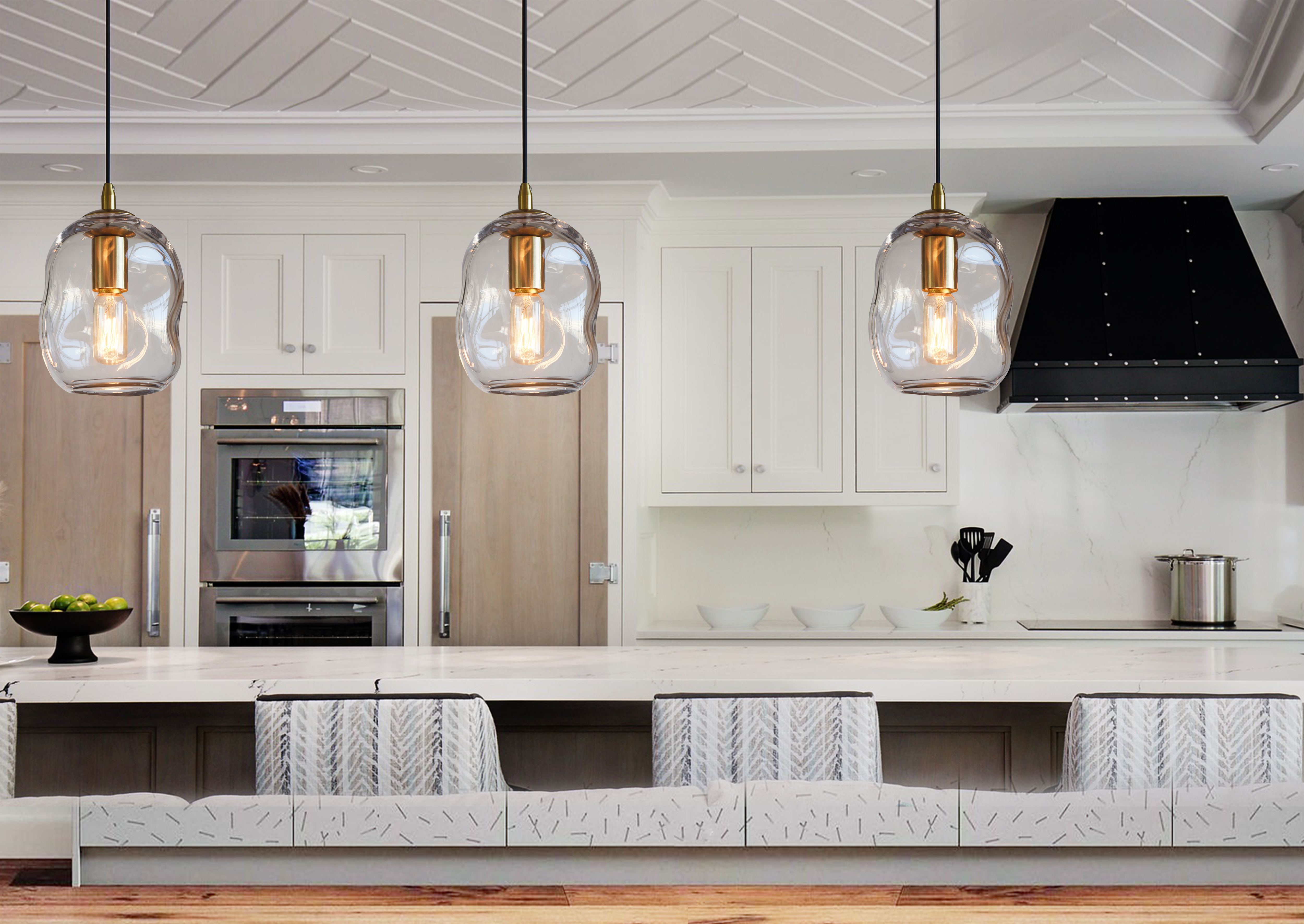 Pendant Lights Kitchen Island Modern Clear Glass Organic Globe Gold Kit (1)