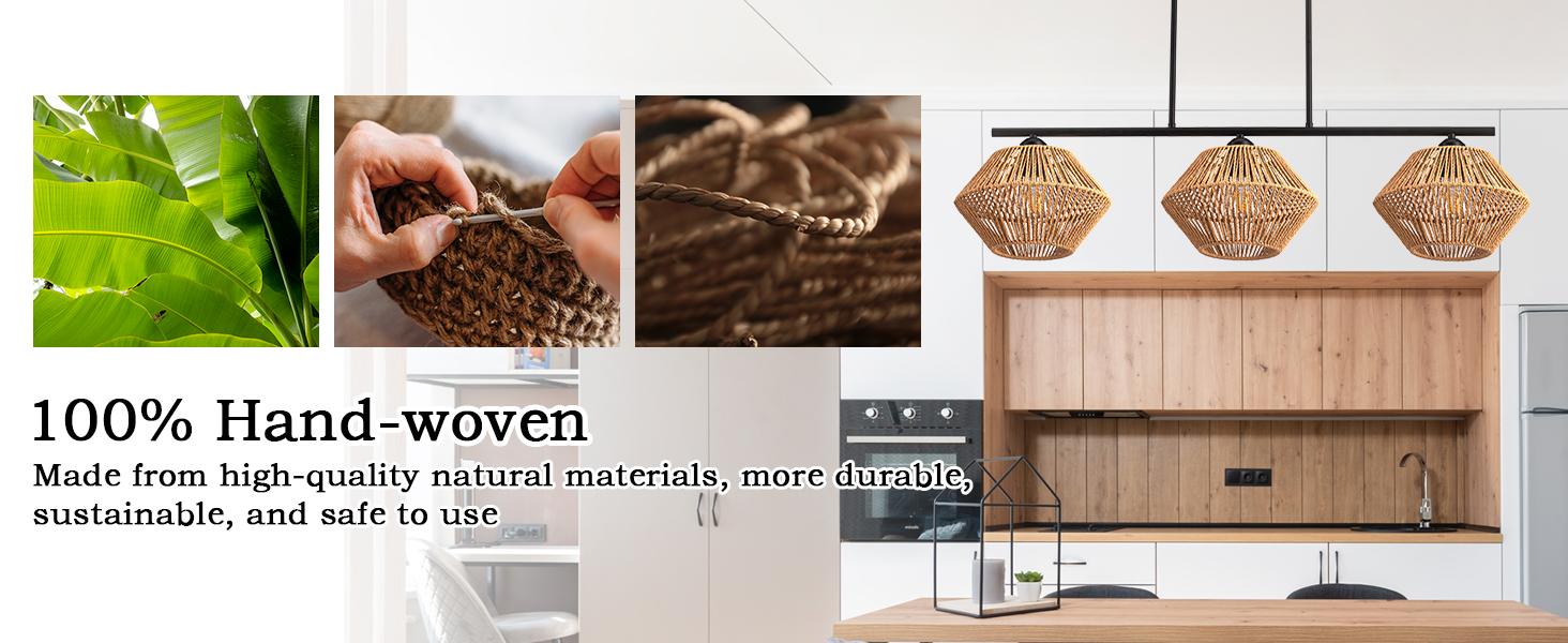 3-Light Rattan Chandeliers for Dining Room (2)