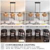 3-Light Rattan Chandeliers for Dining Room, Boho Light Fixture with Hand-Worked Woven Cage Lampshade, Farmhouse Kitchen Island Lighting Fixtures for Dining Room, Living Room 
