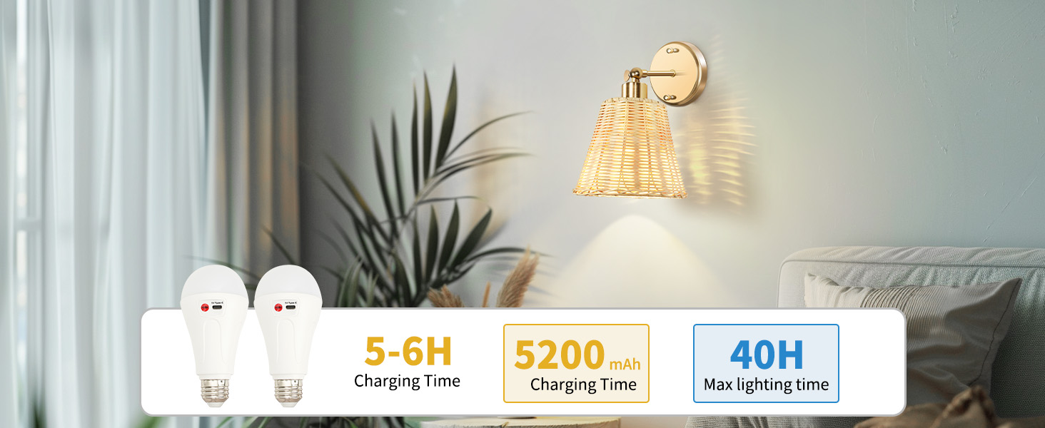 Rattan Rechargeable Battery Operated Wall Sconces Set (7)