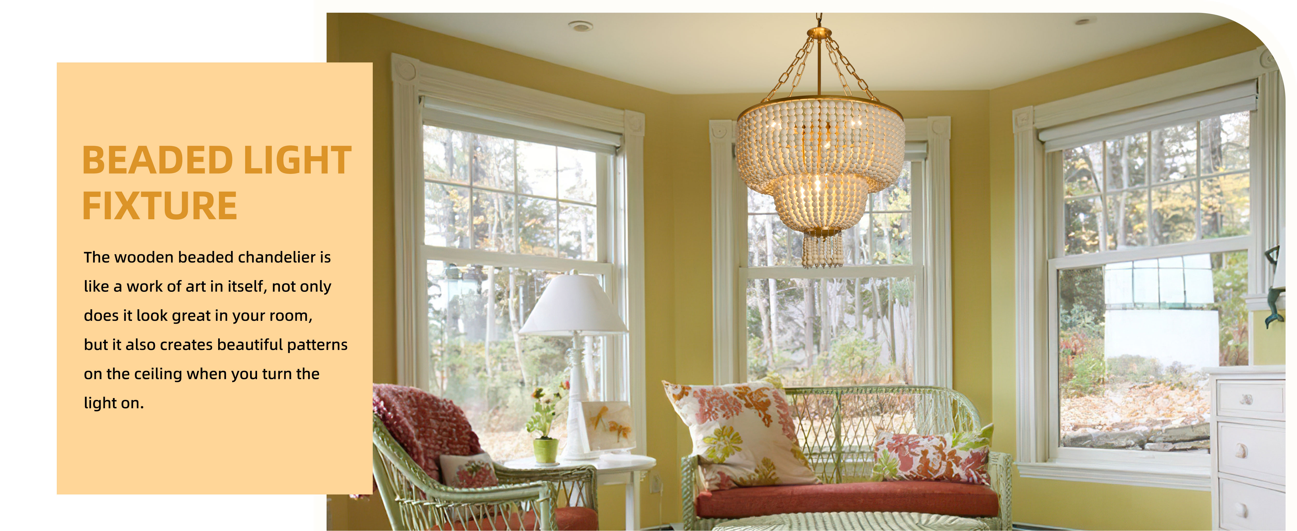 Boho Light Fixtures Ceiling Natural Wood Beaded Chandelier (5)