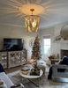 Bohemia Wood Beaded Chandelier Boho Chandelier Gold and Oak Finish Beaded Light Fixture for Dining Living Room,Bedroom, Nursery Room, Girl Room, Hallway, Entryway, Passway, 5-Light 