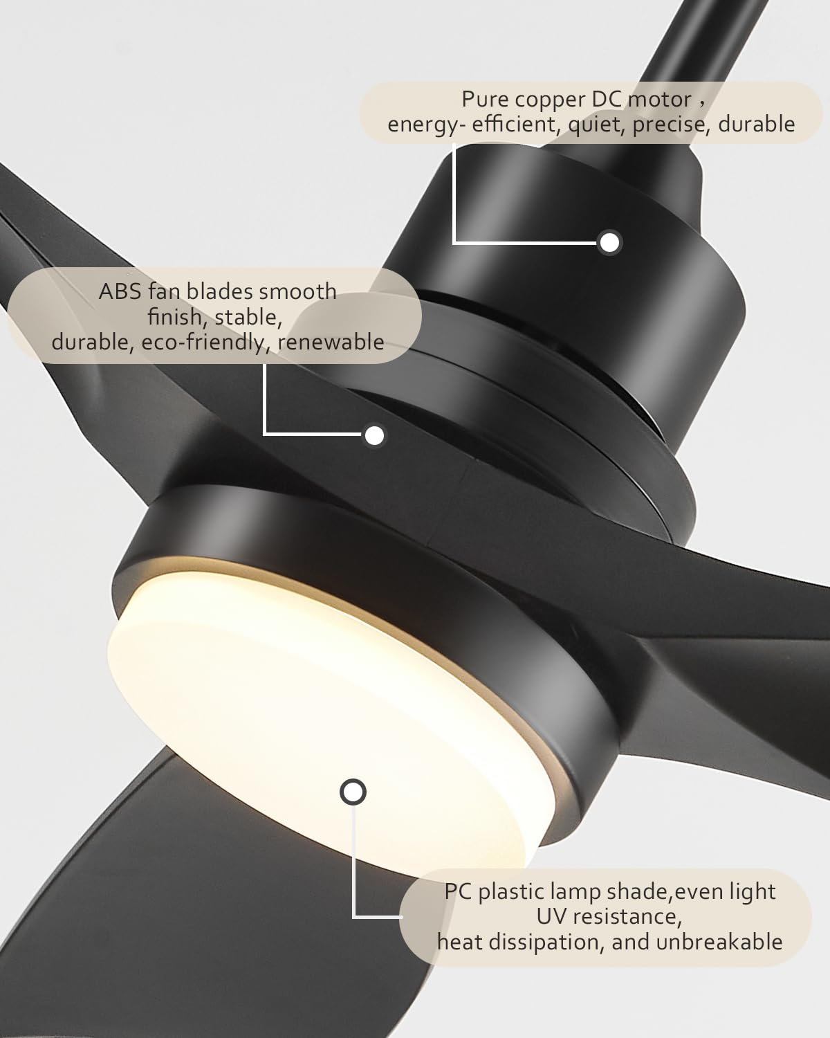 Ceiling Fan with Lights Remote Control, Black Ceiling Fans with 3 Downrods, 3 Blades, Timer, 6 Speed Modern Fan Quiet Reversible DC Motor for Patio Bedroom Outdoor/Indoor 