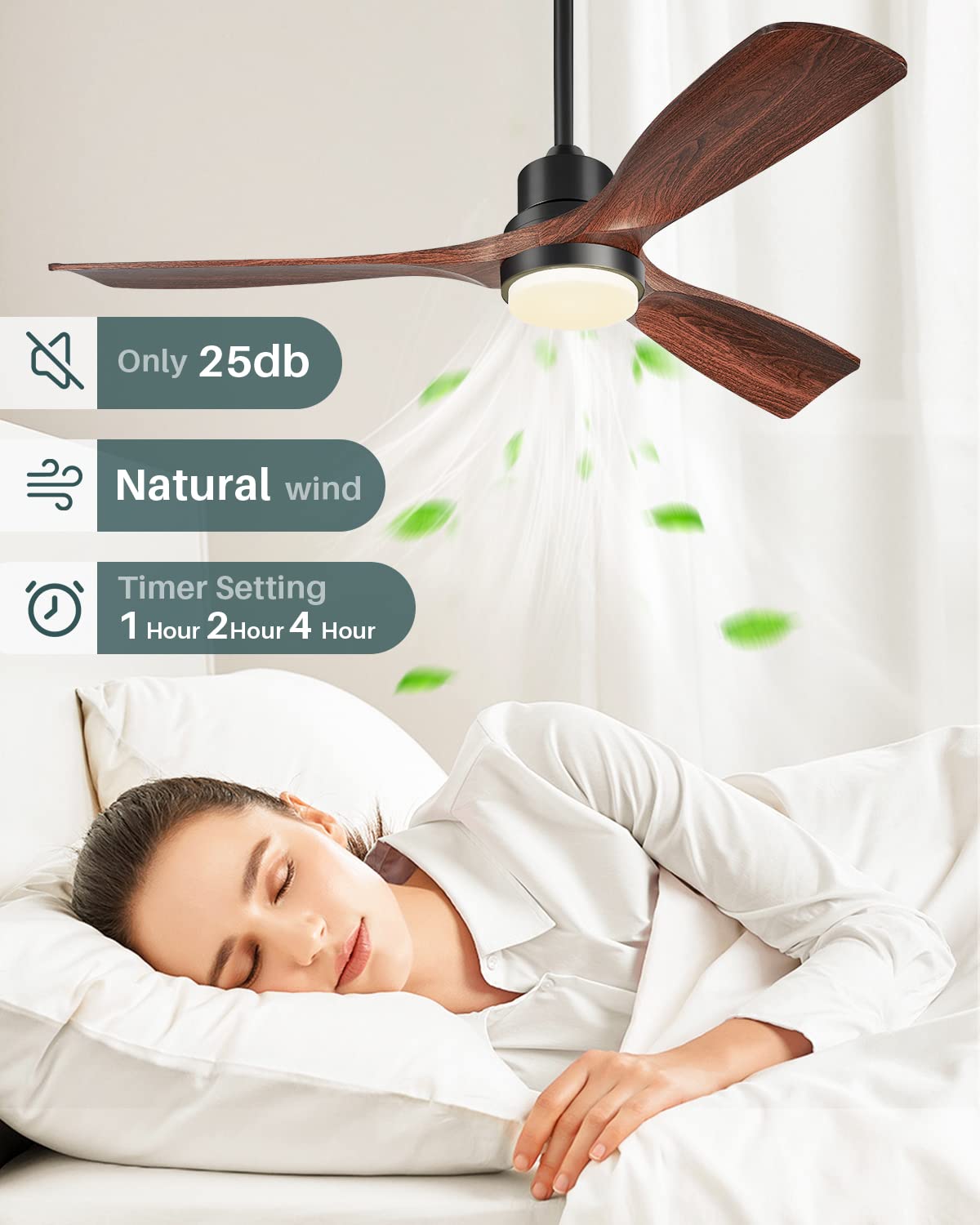 Ceiling Fans with Lights and Remote, Outdoor Ceiling Fan for Patios with Light 3 Downrods, 3 Blades Modern Ceiling Fan Noiseless Reversible DC Motor, Wood Fan for Farmhouse 