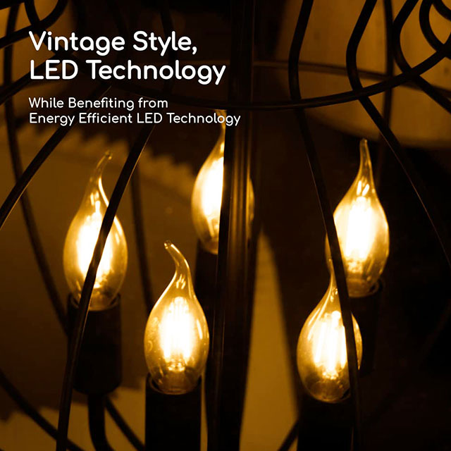 E14 LED Bulbs, Chandelier Light Bulbs 40 Watt Equivalent, Flame Tip Candelabra Light Bulbs 4W, Amber Glass,2500K Warm White, 430LM 35*118MM 