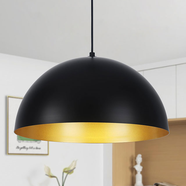Industrial Dome Chandelier Vintage Farmhouse Black and Gold Pendant Light Fixtures Large Pendant Light E27 Aluminium for Kitchen Island Dining Room, Bedroom, Hallway, Foyer 