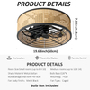 Rattan Boho Ceiling Fan with Light Flush Mount, 20 Inch Caged Ceiling Fans with Light and Remote Control, Low Profile Enclosed 6 Speeds for Bedroom Kitchen Living Room 