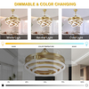 Retractable Ceiling Fan, 42 Inch Chandelier Ceiling Fan with Light, Modern Fandelier Ceiling Fan for Bedroom Living Room Dinning Room, Reverse Motor, 3 Color, 6 Wind Speed