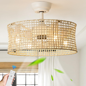 Boho Rattan Ceiling Fan with Light, 20