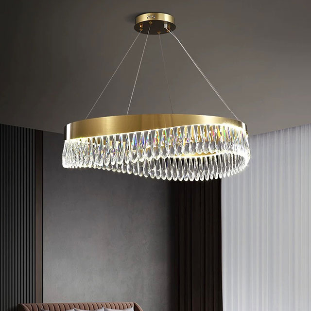 Stainless Steel Titanium + Crystal Chandlier Lighting Modern Chandelier Interior Ceilings Ring Crystal During Chandelier, Light Luxury Crystal Lamp Dining Lamp Two-Colour Light Source