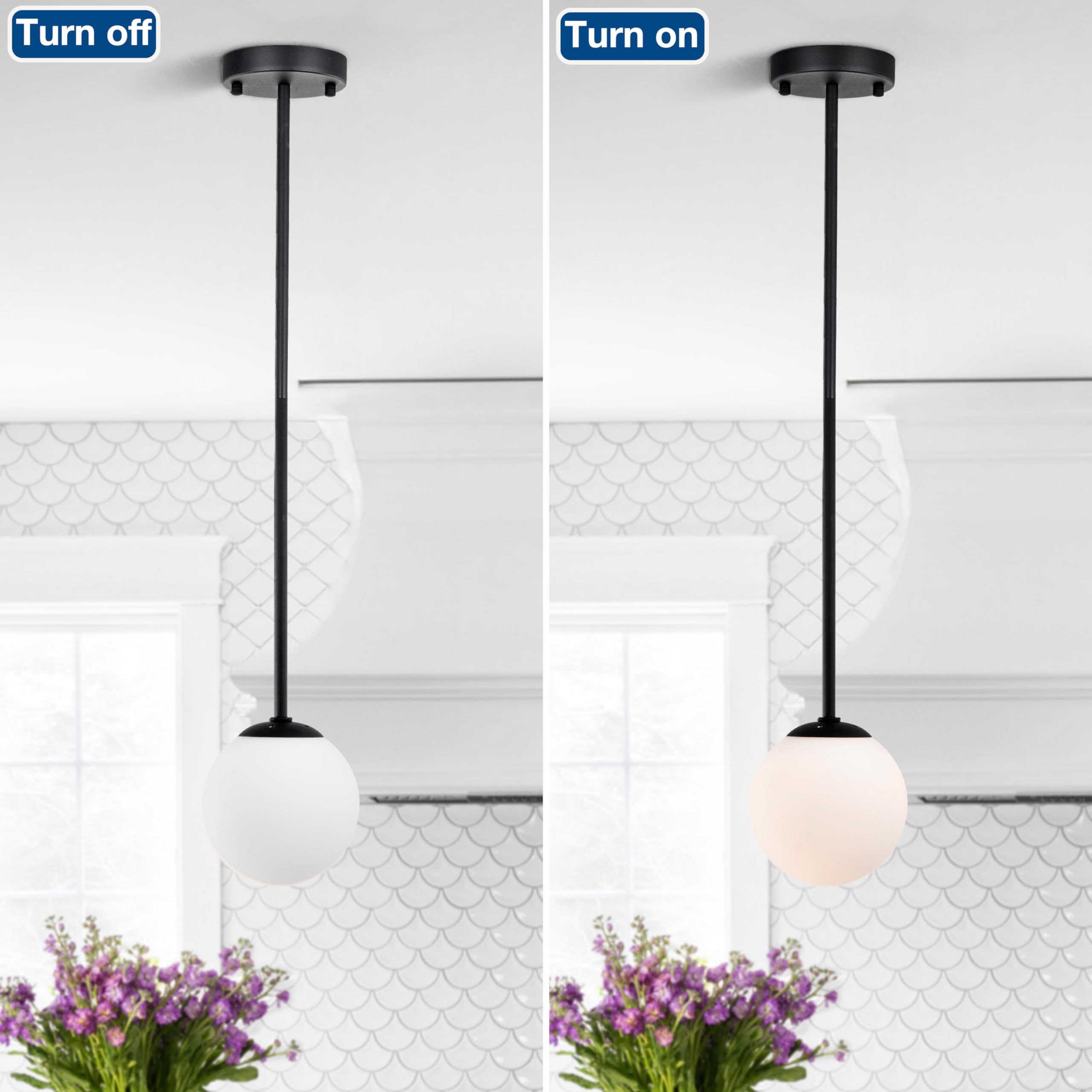 Black Globe Pendant Light Modern Matte Black Pendant Light Fixtures Over Kitchen Island with Frosted Glass Hanging Pendant Light Fixture 