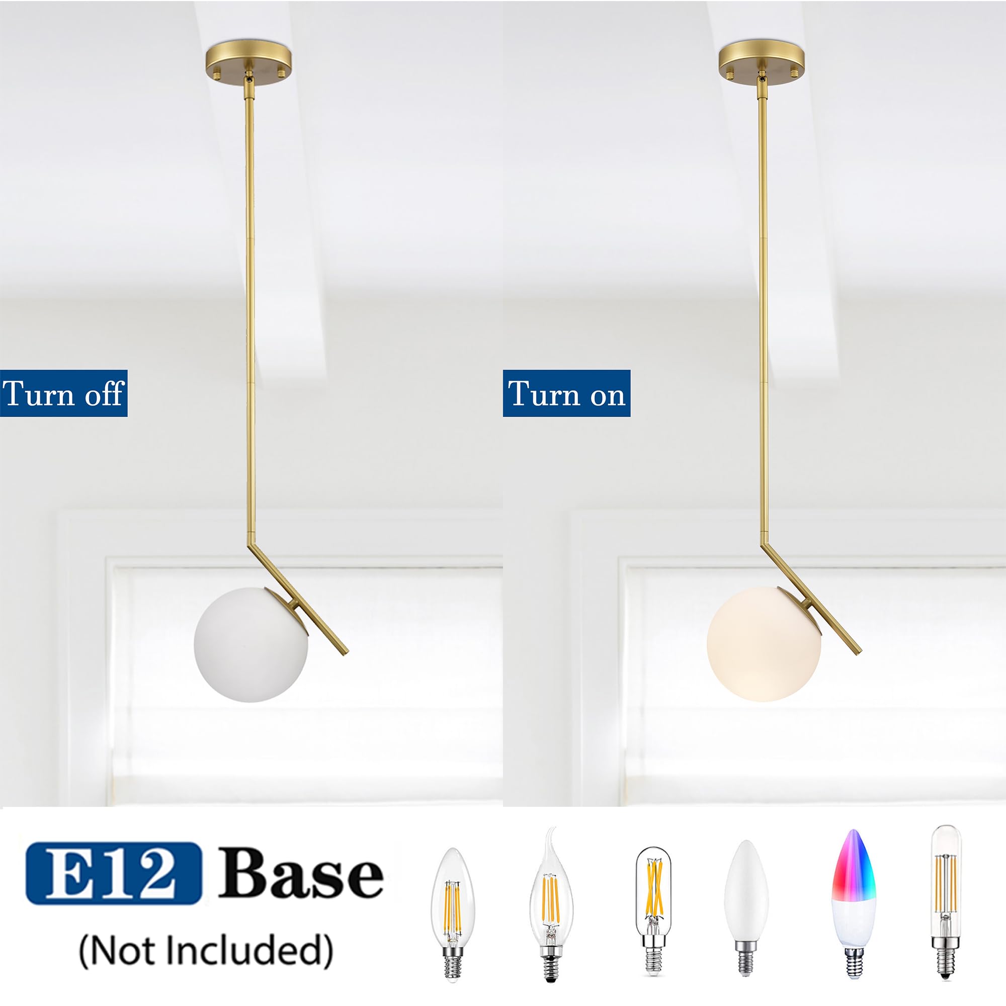 Modern Gold Pendant Light Fixtures Glass Globe Pendant Lighting for Kitchen Island 1-Light Mid Century Pendant Light 