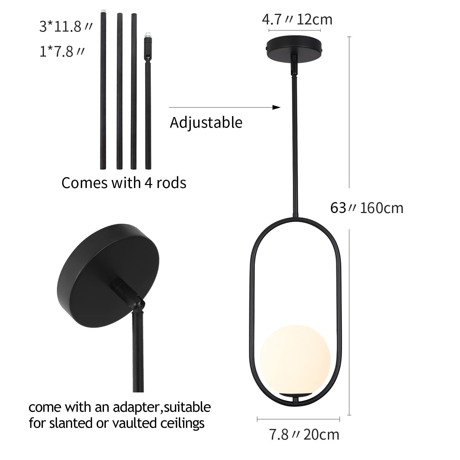 Pendant Lighting Modern Style Chandelier,Single Hanging Light Fixture Milky Glass Globe Lampshade Pendant Light Fixture for Kitchen Island,Dinning Room Bedroom 