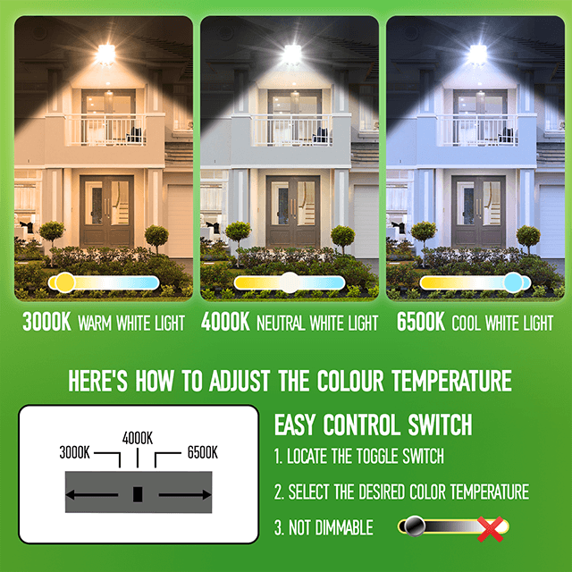 50W Led Floodlight Outdoor 5000LM Safety Lamp Waterproof IP65 Security Light Work Lighting 3CCT(3000K-4000K-6500K) Led Flood Light Outside for Garage, Garden, Backyard