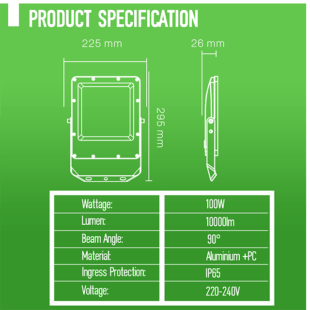 100W Led Floodlight Outdoor 10000LM Safety Lamp Waterproof IP65 Security Light Work Lighting 3CCT(3000K-4000K-6500K) Led Flood Light Outside for Garage, Garden, Backyard