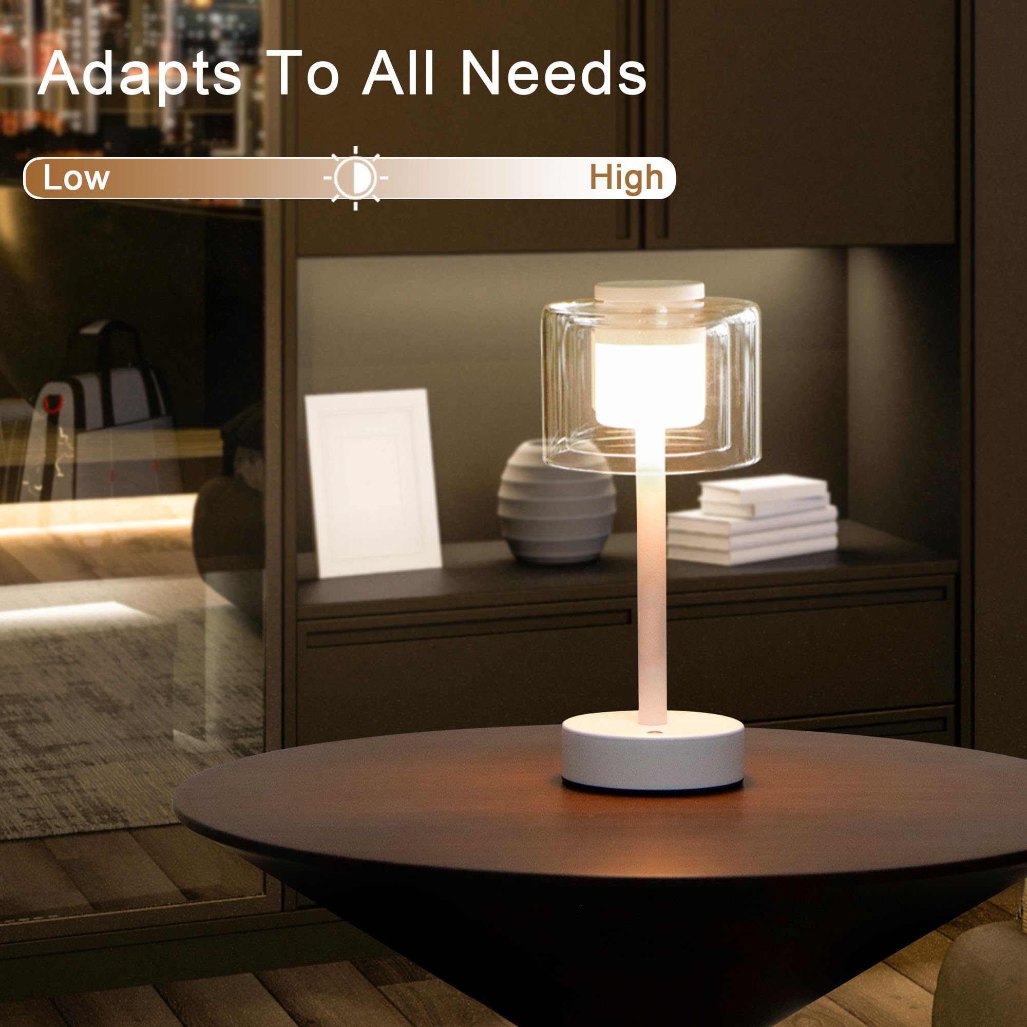 Industrial Touch Control Table Lamp 11"H 3-Way Dimmable Bedside Lamp Rechargeable Nightstand Lamp with Glass Shade for Bedroom Living Room Dining Room Patio Outdoors