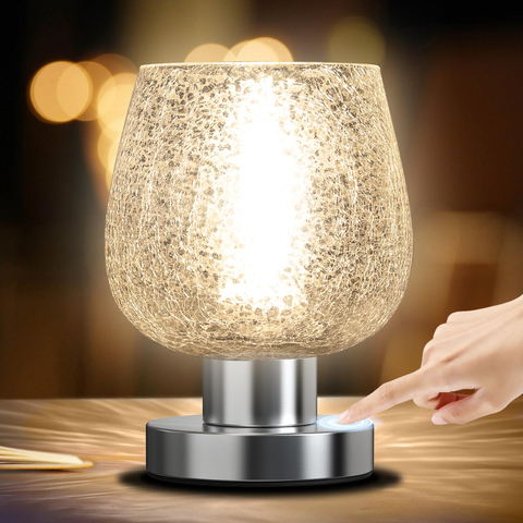 Touch Bedside Table Lamp for Bedroom Nightstand, Vintage Small Touch Lamp with Decorative Stained Glass Shade, Ambient LED Bulb, 3-way Dimmable Nightlight for Read, Retro Holiday Birthday Gifts 