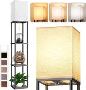 Floor Lamp with Shelves for Living Room, Shelf Floor Lamp with 3 CCT LED Bulb, Corner Display Standing Column Lamp Organizer Tower Nightstand with White Linen Shade for Bedroom, Office 