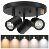 5CCT 3-Light Multi Directional LED Track Light, 3 Head Semi Flush Mount Ceiling Light, 2700/3000/3500/4000/5000K Selectable, 15W Dimmable Black LED Ceiling Spotlight for Kitchen, Hallway