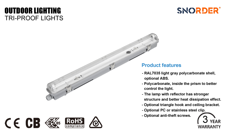 1. RAL7035 light gray polycarbonate shell can choose ABS material wholesale LED tube 10W 18W 36W 48W can choose T8-G13 lamp holder IP65 waterproof and dustproof IK08 explosion-proof 3-year warranty
