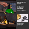 Cordless LED Table Lamp, Battery-Operated, Rechargeable, 3-Level Dimming, Universal USB-C Charging, 180° Swivel Head, Classic Glass Shade, Antique Brass 