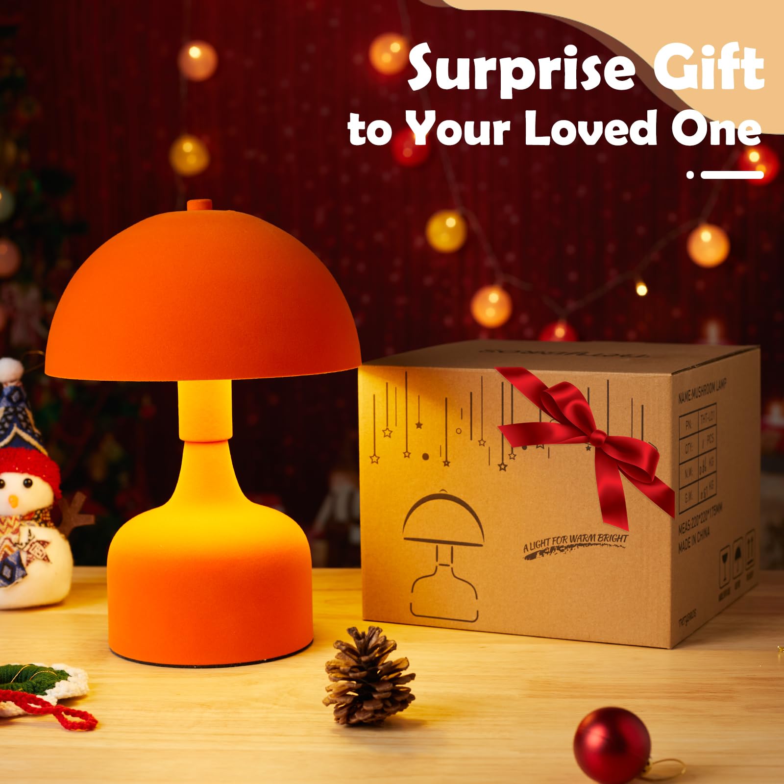 Mushroom Lamp Bedside Table Lamp,Flocking Table Lamp,Aesthetic Modern Lighting for Bedroom Retro Living Room Decor,Button Control Table Lamp for Birthday Christmas Gifts（Orange） ﻿ 
