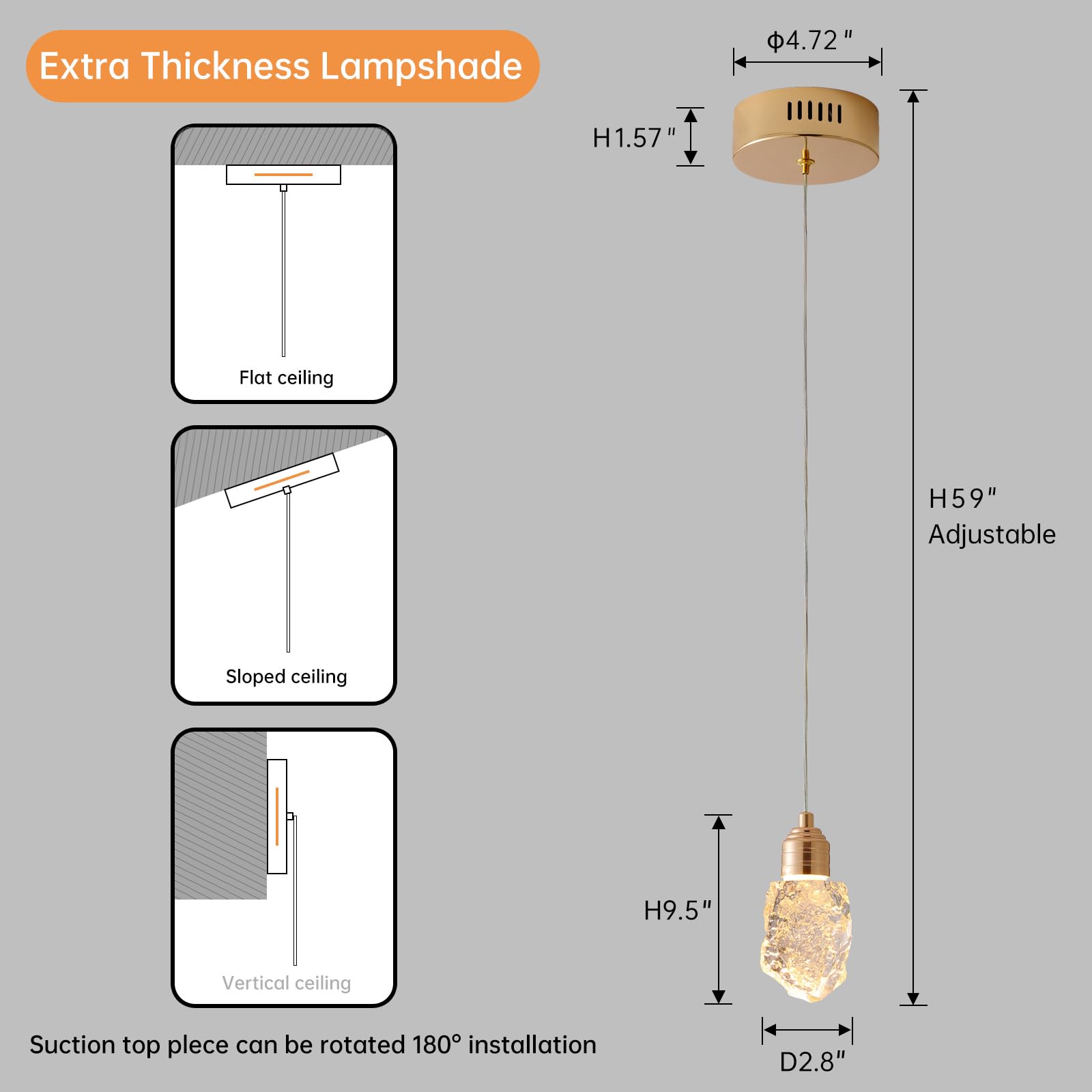 Modern Gold Pendant Light Fixtures, Crystal Pendant Lights with 3-Color, Pendant Lights for Kitchen Island, Restaurants, Dining Room, Bedrooms 