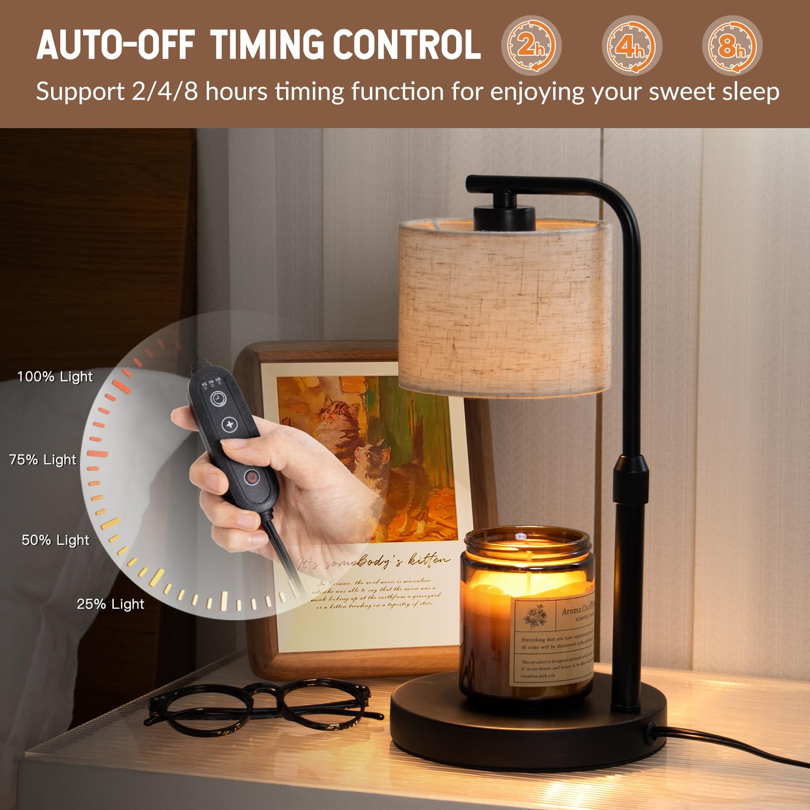 Candle Warmer Lamp with Timer, Dimmable Candle Wax Warmer with 2 Light Bulbs, Height Adjustable Electric Candle Lamp for All Size Scented Candles, Home Room Decor, Gifts for Women Mom 
