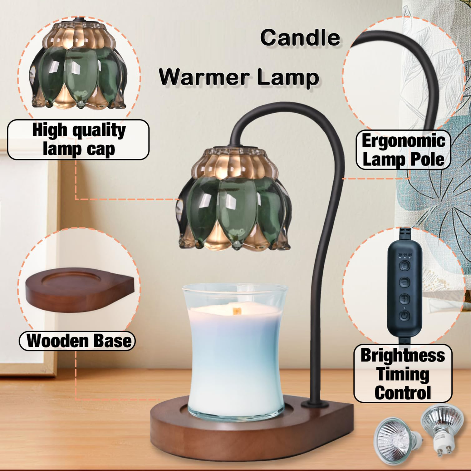  Candle Warmer Lamp - Electric Candle Lamps Timer Adjustable Height, Compatible with All Jar Candles, Gift for Mom, Dimmable Candle Warmer, Candle Holders for Home Decor