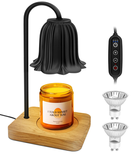 Candle Warmer Lamp, Dimmable Candle Warmer with 2 Bulbs, 2H/4H/8H Timer Candle Lamp Heater for Home Scented Large Small Jar Candles (Black) (Black Flower) 