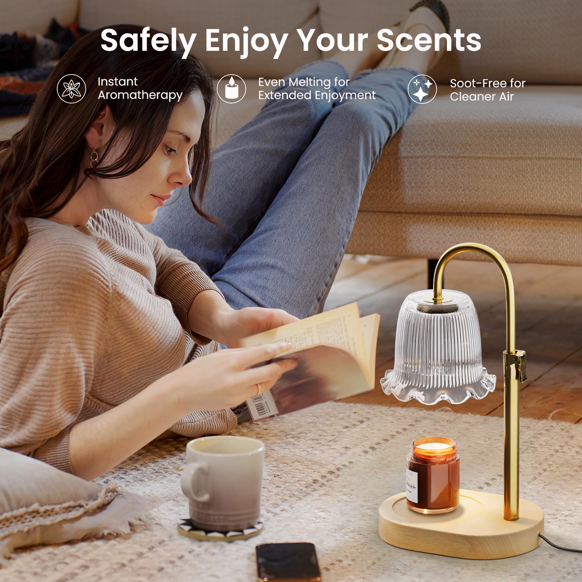 Candle Warmer Lamp with Timer, Candle Lamp Warmer 4 Level Dimmable, Mothers Day Gift and House Warming Gift New Home Bedroom Decor Adjustable Candle Warmer Lamp for Jar Candles for Bedroom 